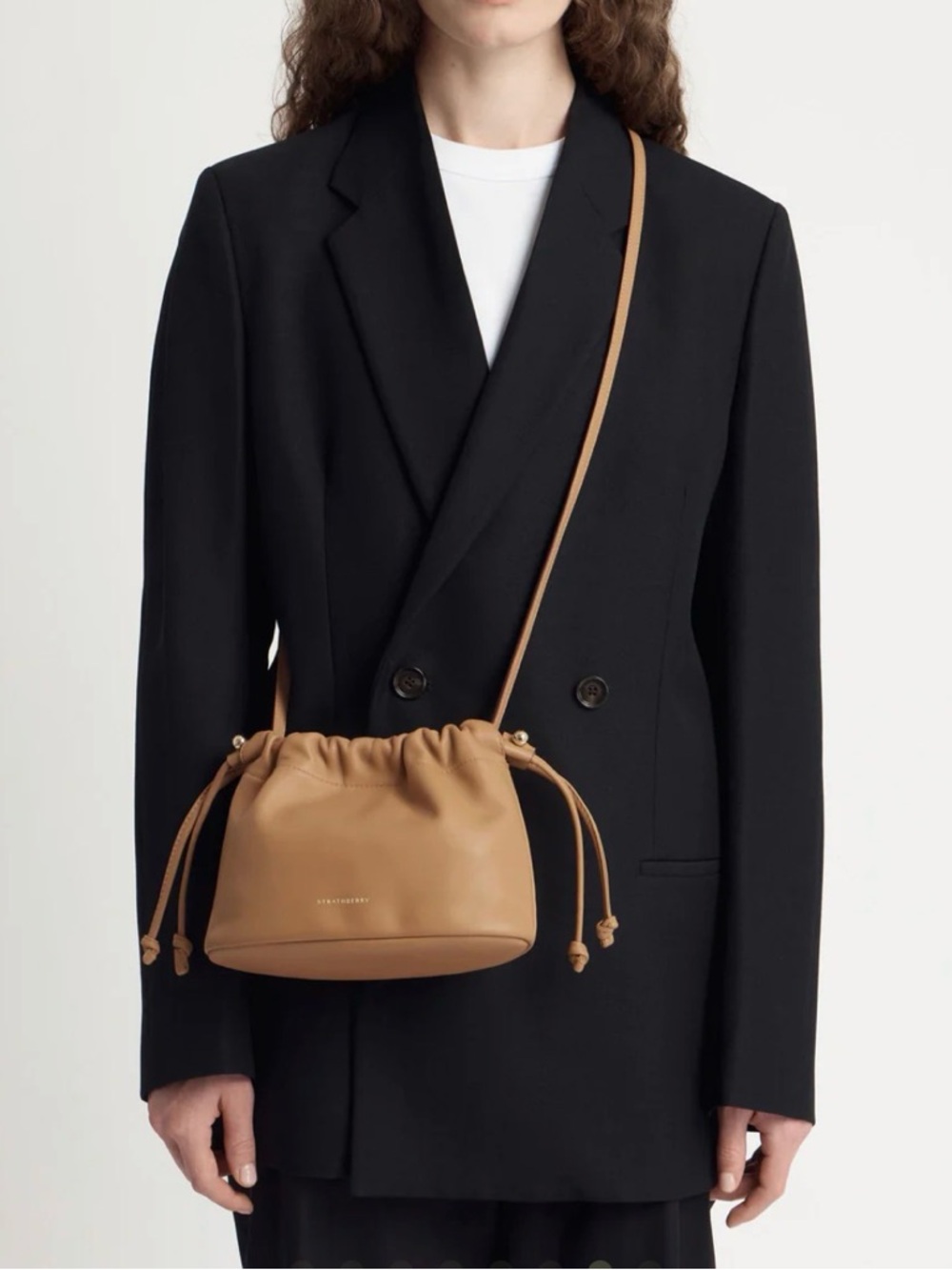 Strathberry Charlotte Orange Leather Drawstring Mini Pouch with Gold Accents - Picture 5 of 5